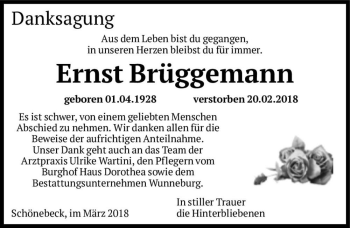 Traueranzeige von Ernst Brüggemann  von Magdeburger Volksstimme