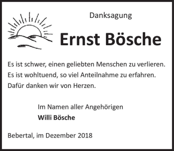 Traueranzeige von Ernst Bösche  von Magdeburger Volksstimme