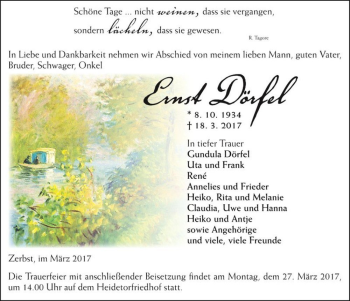 Traueranzeige von Ernst Dörfel  von Magdeburger Volksstimme