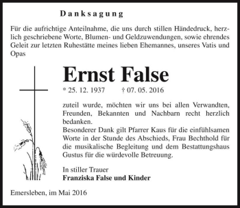 Traueranzeige von Ernst False  von Magdeburger Volksstimme