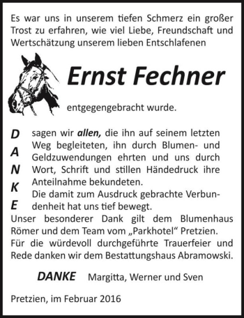 Traueranzeige von Ernst Fechner  von Magdeburger Volksstimme