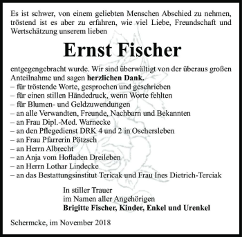 Traueranzeige von Ernst Fischer  von Magdeburger Volksstimme