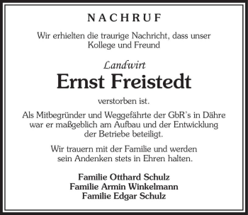 Traueranzeige von Ernst Freistedt  von Magdeburger Volksstimme