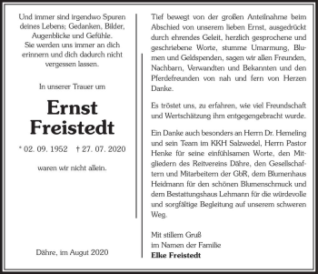 Traueranzeige von Ernst Freistedt  von Magdeburger Volksstimme