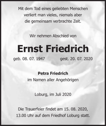 Traueranzeige von Ernst Friedrich  von Magdeburger Volksstimme