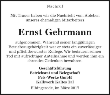 Traueranzeige von Ernst Gehrmann  von Magdeburger Volksstimme
