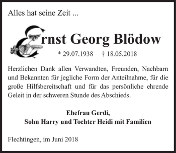 Traueranzeige von Ernst Georg Blödow  von Magdeburger Volksstimme