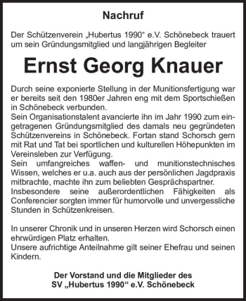 Traueranzeige von Ernst Georg Knauer  von Magdeburger Volksstimme