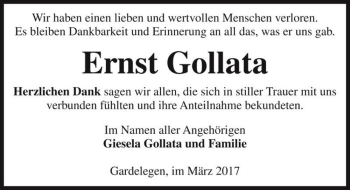 Traueranzeige von Ernst Gollata  von Magdeburger Volksstimme