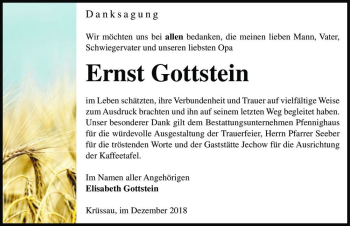 Traueranzeige von Ernst Gottstein  von Magdeburger Volksstimme