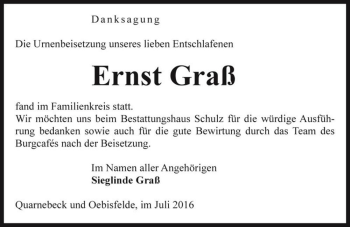 Traueranzeige von Ernst Graß  von Magdeburger Volksstimme