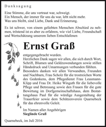 Traueranzeige von Ernst Graß  von Magdeburger Volksstimme