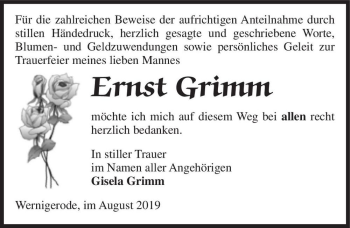 Traueranzeige von Ernst Grimm  von Magdeburger Volksstimme