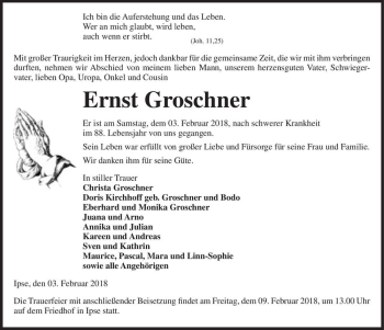 Traueranzeige von Ernst Groschner  von Magdeburger Volksstimme