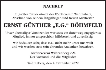 Traueranzeige von Ernst Günther „E.g.“ Böhmfeld  von Magdeburger Volksstimme