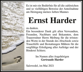 Traueranzeige von Ernst Harder  von Magdeburger Volksstimme