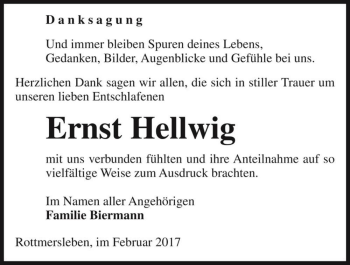 Traueranzeige von Ernst Hellwig  von Magdeburger Volksstimme