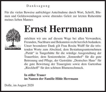 Traueranzeige von Ernst Herrmann  von Magdeburger Volksstimme