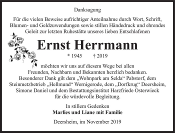 Traueranzeige von Ernst Herrmann  von Magdeburger Volksstimme