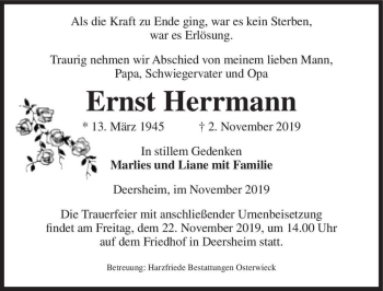 Traueranzeige von Ernst Herrmann  von Magdeburger Volksstimme