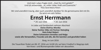 Traueranzeige von Ernst Herrmann  von Magdeburger Volksstimme