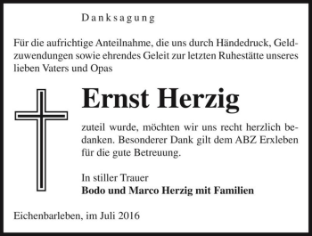 Traueranzeige von Ernst Herzig  von Magdeburger Volksstimme