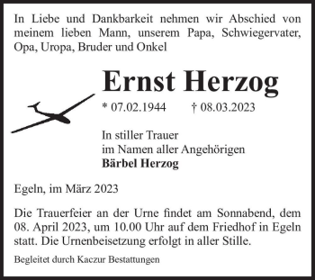 Traueranzeige von Ernst Herzog  von Magdeburger Volksstimme
