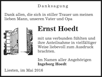 Traueranzeige von Ernst Hoedt  von Magdeburger Volksstimme