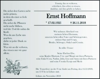 Traueranzeige von Ernst Hoffmann  von Magdeburger Volksstimme