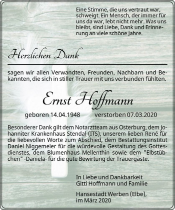 Traueranzeige von Ernst Hoffmann  von Magdeburger Volksstimme