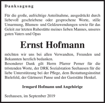 Traueranzeige von Ernst Hofmann  von Magdeburger Volksstimme