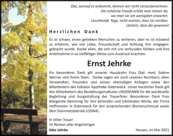 Traueranzeige von Ernst Jehrke  von Magdeburger Volksstimme