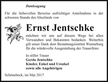 Traueranzeige von Ernst Jentschke  von Magdeburger Volksstimme