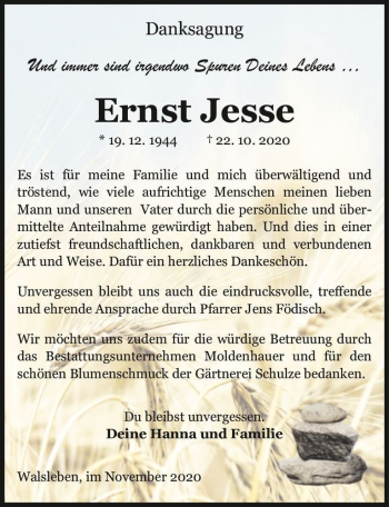 Traueranzeige von Ernst Jesse  von Magdeburger Volksstimme