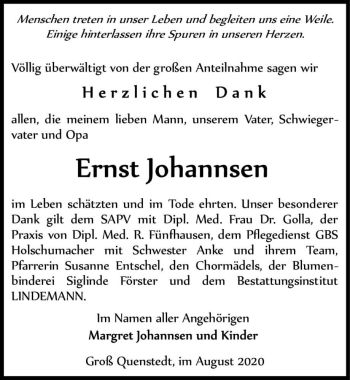 Traueranzeige von Ernst Johannsen  von Magdeburger Volksstimme