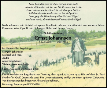 Traueranzeige von Ernst Johannsen  von Magdeburger Volksstimme
