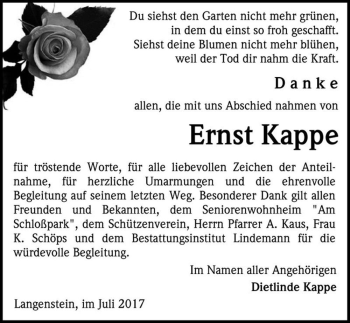 Traueranzeige von Ernst Kappe  von Magdeburger Volksstimme