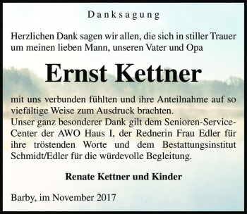 Traueranzeige von Ernst Kettner  von Magdeburger Volksstimme