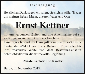 Traueranzeige von Ernst Kettner  von Magdeburger Volksstimme