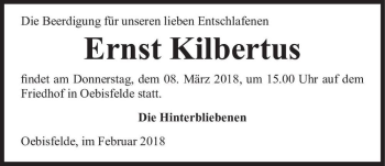Traueranzeige von Ernst Kilbertus  von Magdeburger Volksstimme