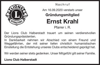 Traueranzeige von Ernst Krahl  von Magdeburger Volksstimme