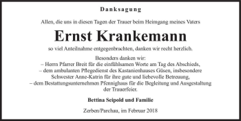 Traueranzeige von Ernst Krankemann  von Magdeburger Volksstimme