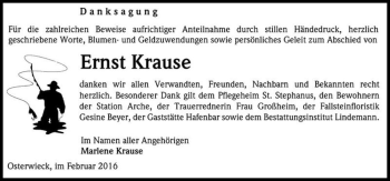 Traueranzeige von Ernst Krause  von Magdeburger Volksstimme