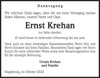 Traueranzeige von Ernst Krehan  von Magdeburger Volksstimme