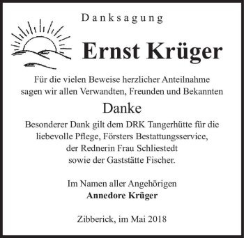 Traueranzeige von Ernst Krüger  von Magdeburger Volksstimme