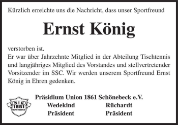 Traueranzeige von Ernst König  von Magdeburger Volksstimme