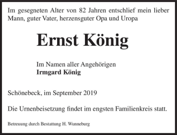 Traueranzeige von Ernst König  von Magdeburger Volksstimme