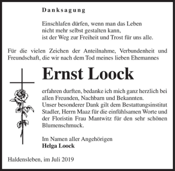 Traueranzeige von Ernst Loock  von Magdeburger Volksstimme