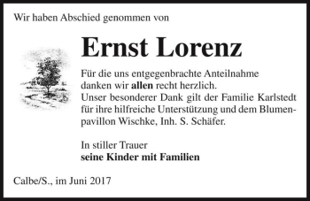 Traueranzeige von Ernst Lorenz  von Magdeburger Volksstimme