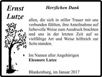 Traueranzeige von Ernst Lutze  von Magdeburger Volksstimme